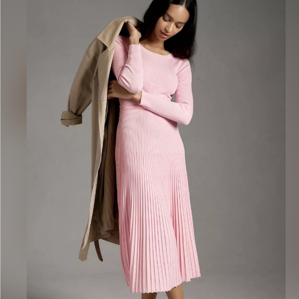 Anthropologie long sleeve ribbed sweater midi dress
